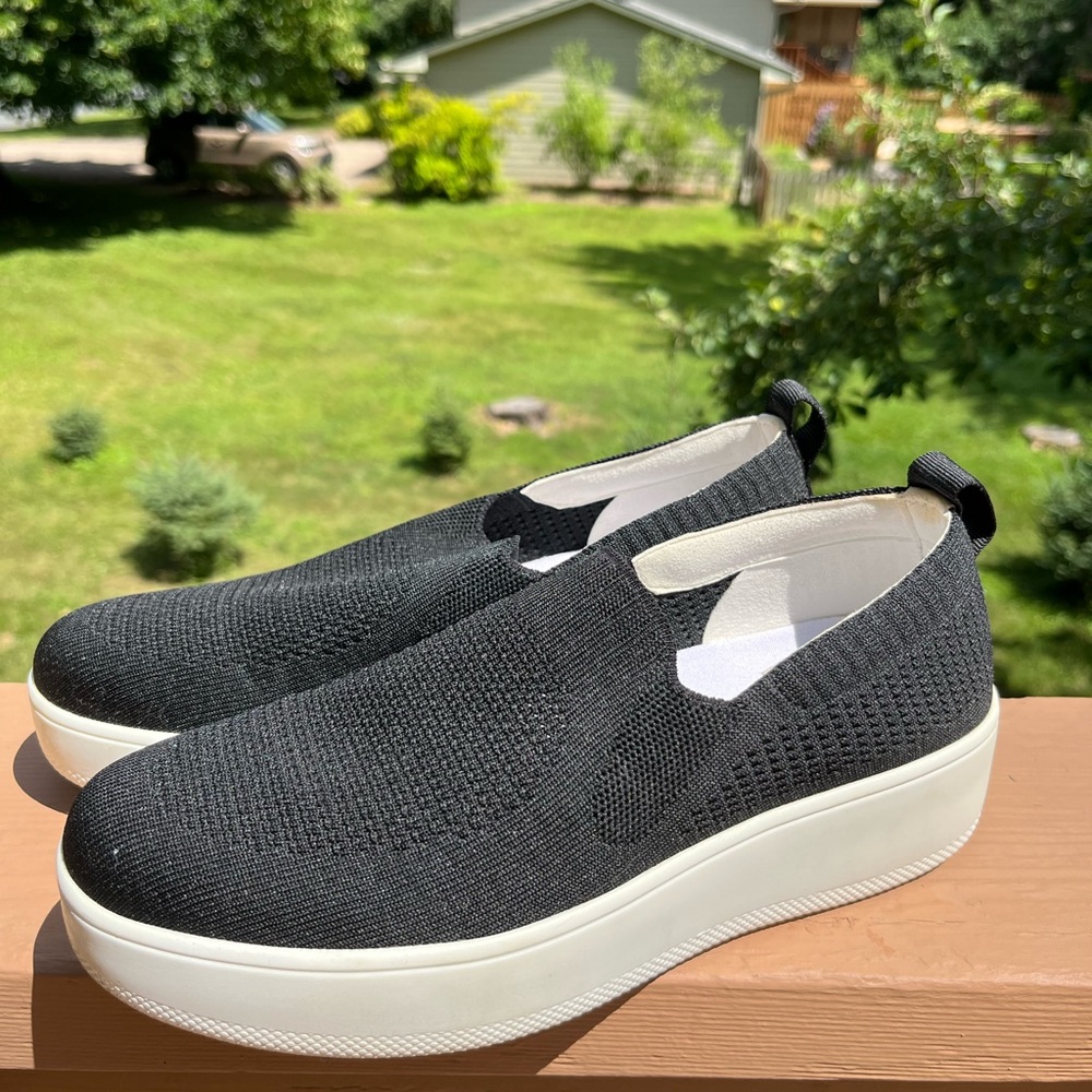 Alegria Black and White Slip-On Sneakers with Padded Collar